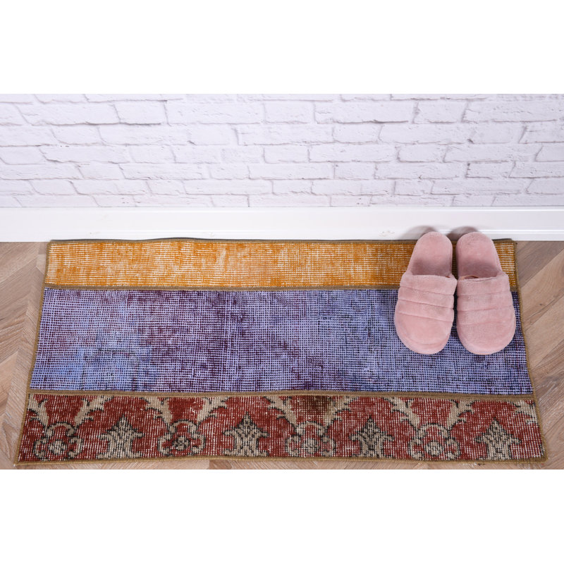 Handwoven Vintage Turkish Patchwork Rug in Small Oushak Style for Hallway or as Artistic Wool Mat