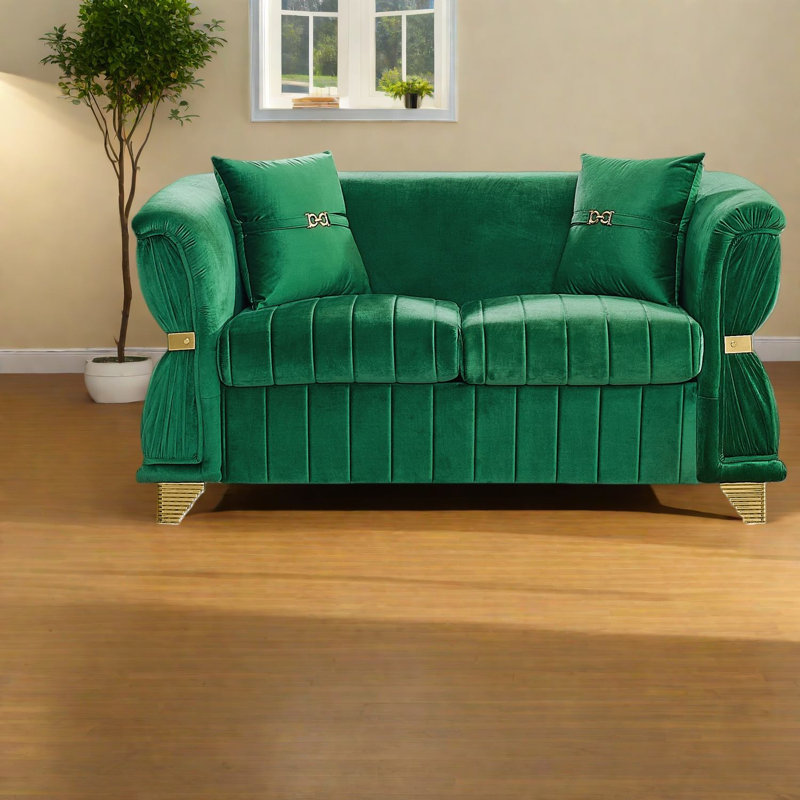 Causeuse Modern Sofas en velours de 61,8 po avec garniture en métal doré pour la maison