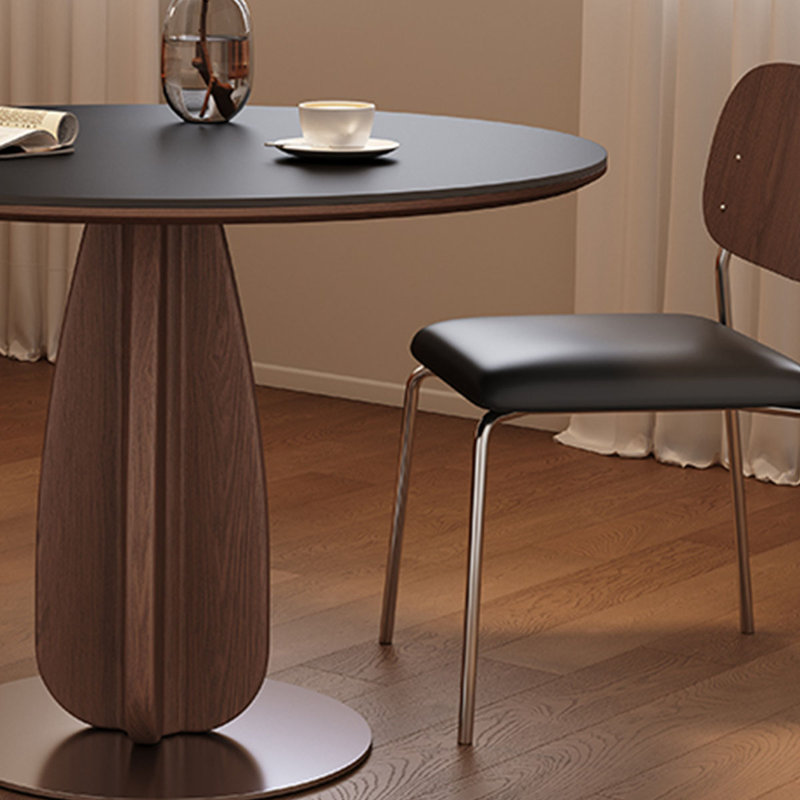 Table ronde en bois massif, pierre noire, H 29,5 po x l 47,2 po x P 47,2 po