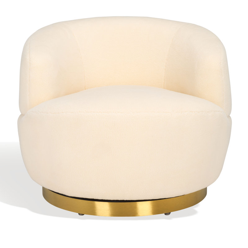 Teter Upholstered Swivel Barrel Chair, Gold, Ivory 100% Polyester
