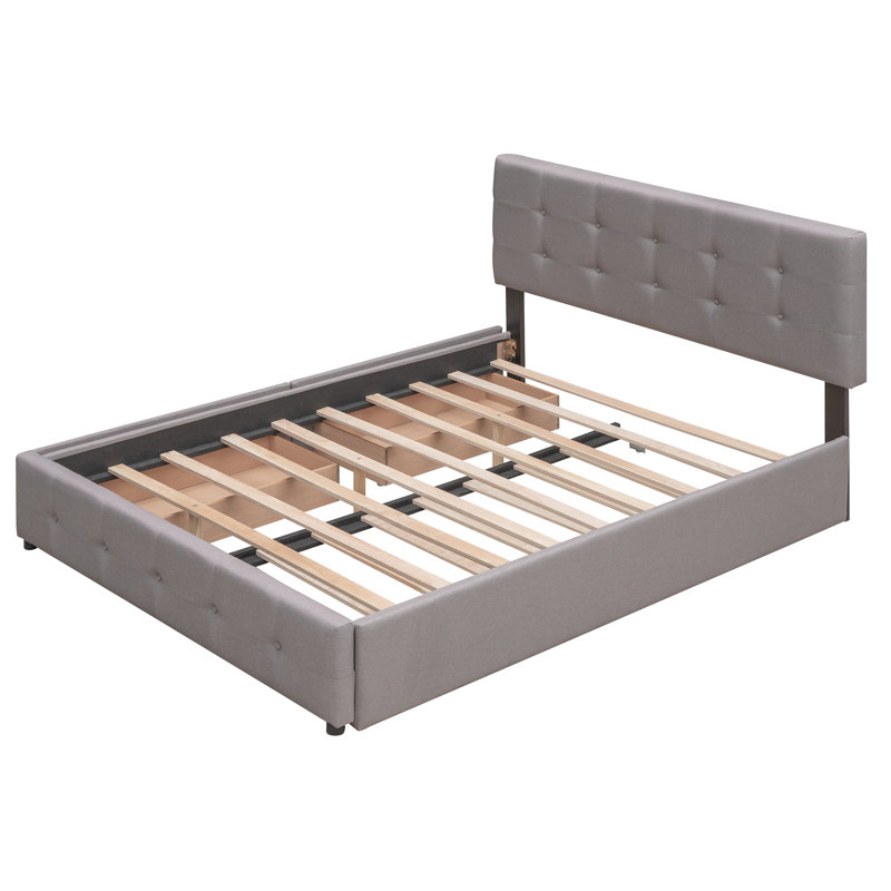 Lit plateforme avec lit gigogne et tête de lit Dearbhaile, Gris clair