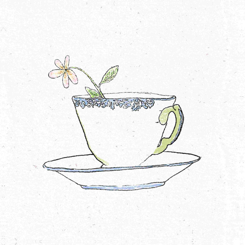 Tasse à thé avec croquis de fleurs, H 30 po x l 30 po