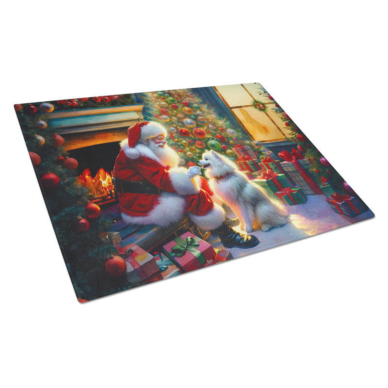 American Eskimo and Santa Claus Glass Cutting Board
