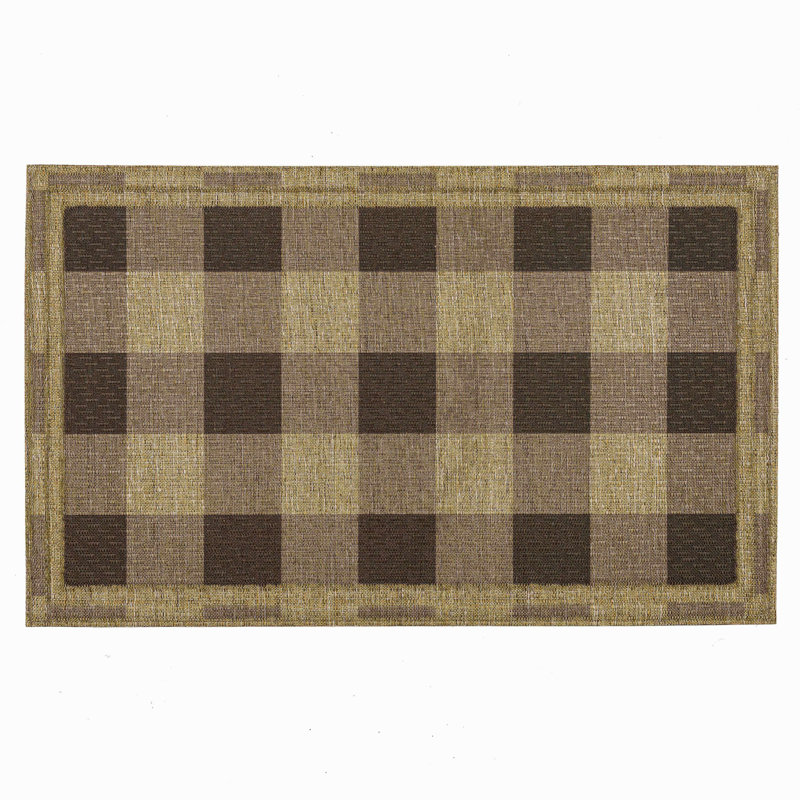 Tapis de porte Mega Check à poils courts, résistant aux intempéries et doté d'un envers en caoutchouc durable, brun, 45,7 cm x 76,7 cm