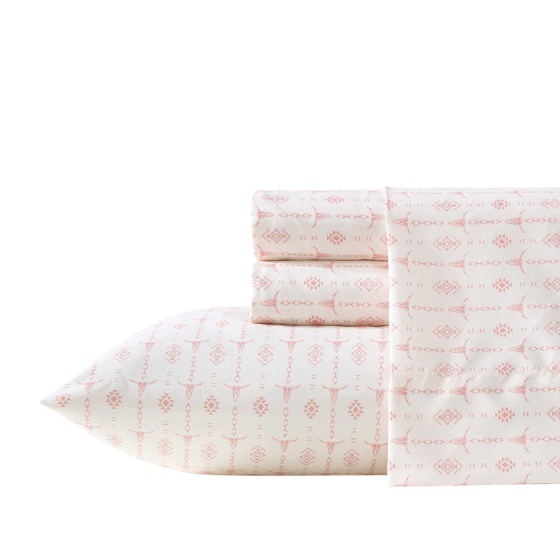 Wrangler Printed Cozy Novelty Sheet Sets, Queen Sheet Set with 2 Pillowcases, Steer Head Stripe Pink
