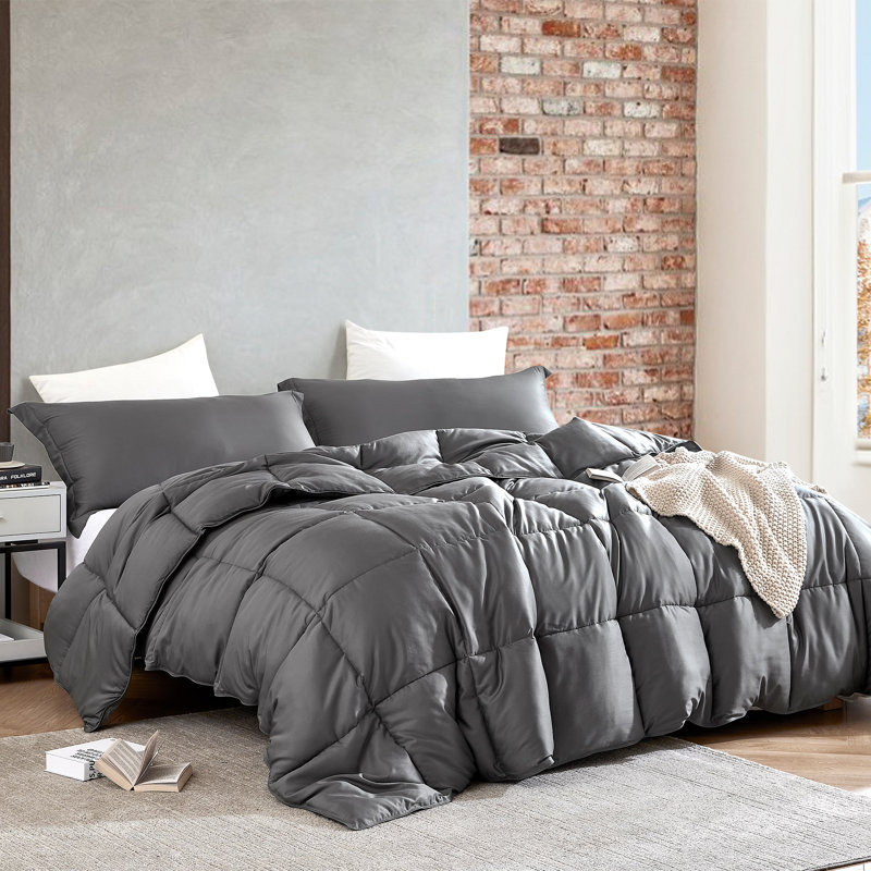 Snorze Cloud Coma Inducer Silky Bamboo Oversized Comforter Set, Queen Comforter + 2 Standard Shams, Gray