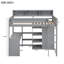 Lit mezzanine en bois avec plusieurs tablettes de rangement et garde-robe-1907929854