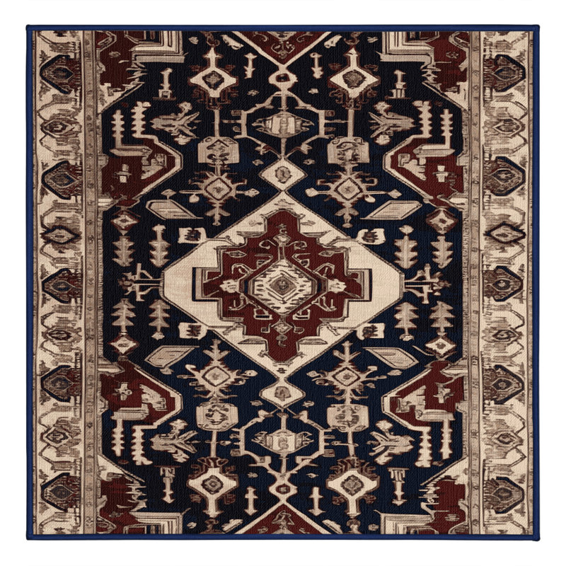 Tapis persan noir lavable à la machine, Carré 4 pi