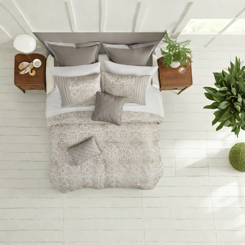 Elegant Khaki Jacquard Bedding Sets, Polyester Luxurious Style For Home