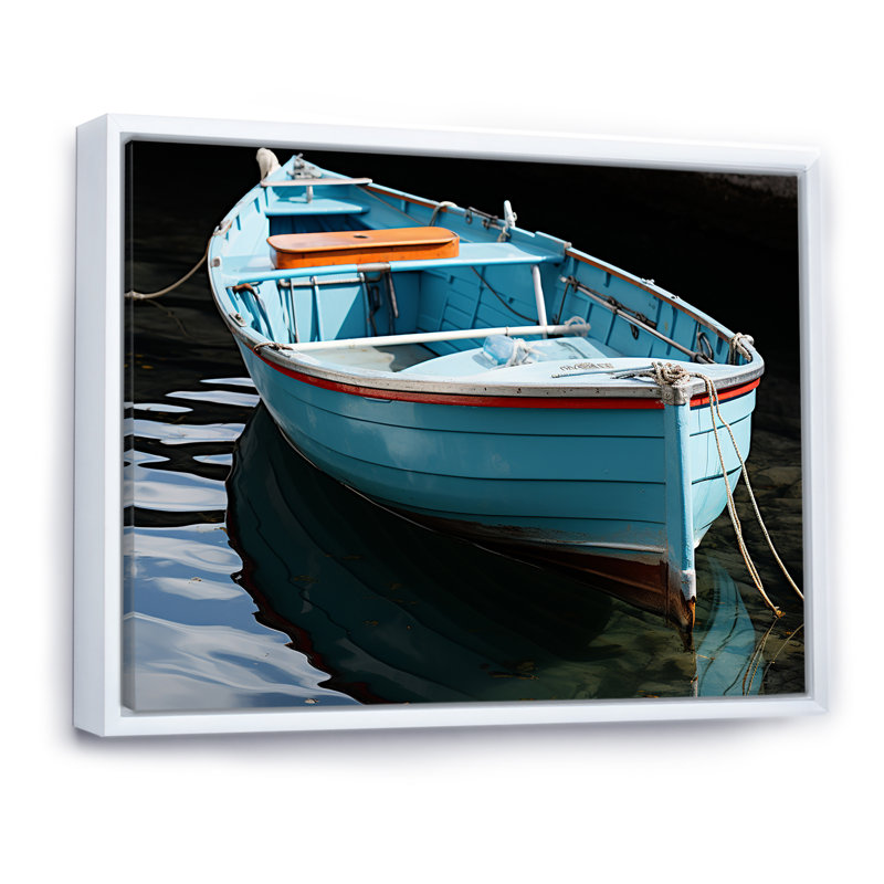 Bateau de pêche bleu et rouge - Bateau de pêche, art mural, Cadre flottant blanc, H 30 po x l 40 po x P 1,5 po