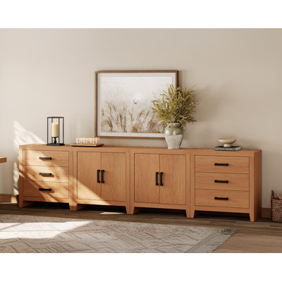 Eaton 4-Piece Modular Sideboard With Drawers & Doors, Farmhouse Storage Cabinet For Living Room, Dining Room, Or Hallway, Mocha