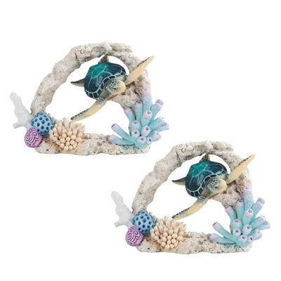 «2-PC Set» ICE ARMOR l 7 po, tortue de mer bleue nageant autour de corail