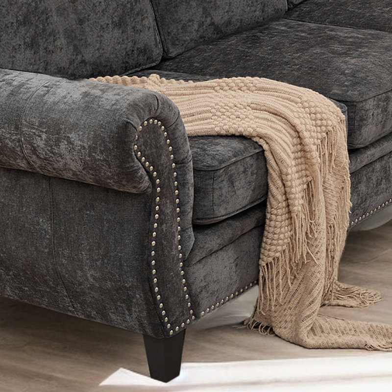 Canapé modulaire d'angle en L, Chenille grise foncée