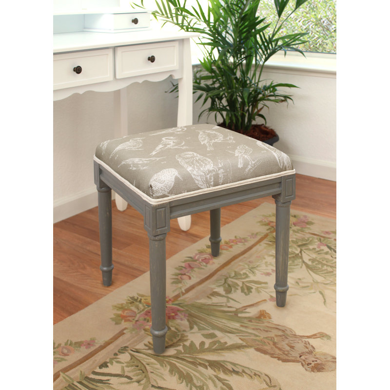 Tabouret de coiffeuse en lin taupe, Taupe, Noyers