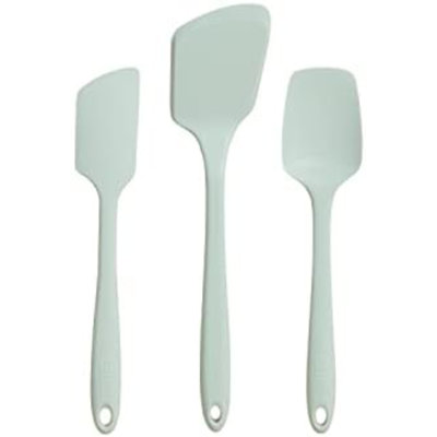 Ensemble de 3 ustensiles de cuisine en silicone de qualité supérieure : spatule, retourne-crêpe et cuillère-cuillère. Ustensiles de cuisine non toxiques pour poêles antiadhésives, pour la cuisson et la pâtisserie. Menthe.