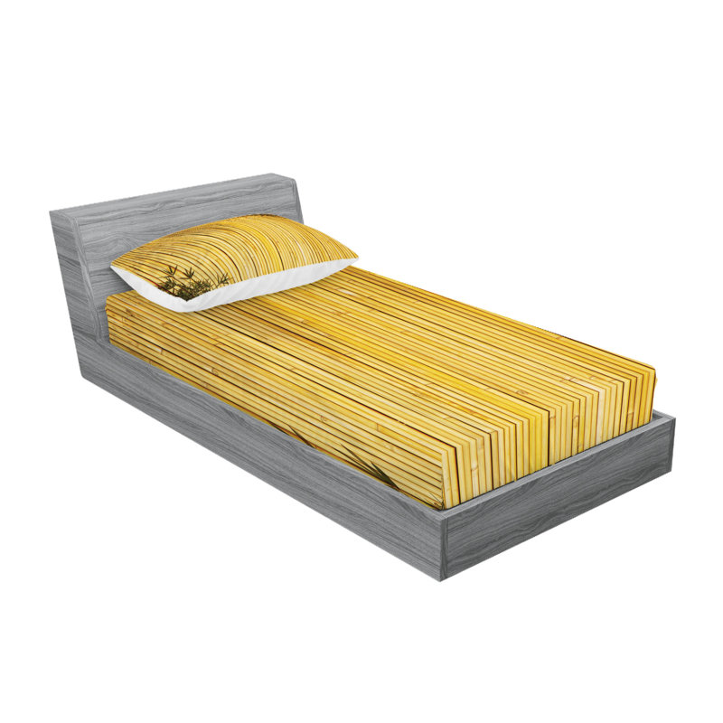 Drap-housse et coussin décoratif Ambesonne Forest - jaune moutarde, Ensemble de draps pour lit simple + 3 pièces supp