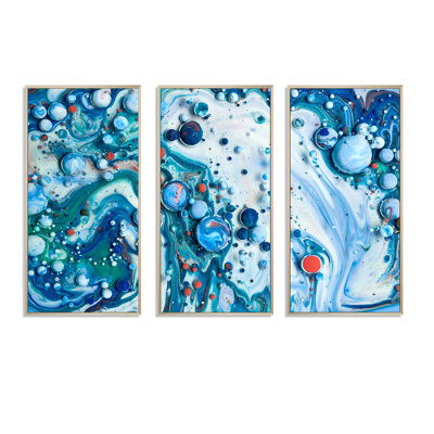 «Blue Luxury Abstract Fluid Art XXIII», ensemble d'art mural moderne sur toile encadrée
