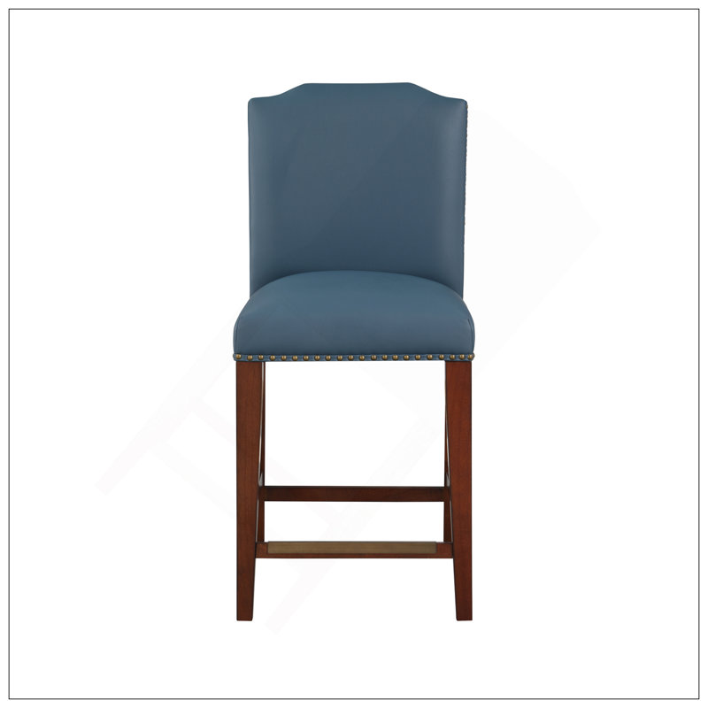 Tabouret de comptoir en similicuir bleu avec têtes de clous Blaire, Bleu