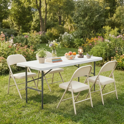 4FT Folding Table Set With 4 Chairs – Portable Foldable Furniture Set For Camping, Parties, Indoor & Outdoor Use