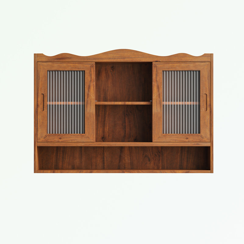 2 Door Sliding Cabinet with open shelf, Brown