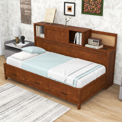 Nikoal Wood Daybed with 3 Drawers and Shelves,USB Ports by Wildon Home