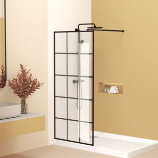  Shower Screen 34" Width X 72"height With 1/4" 6mm Silk-printing Tempered Glass,  And Support Bar, Shower Door