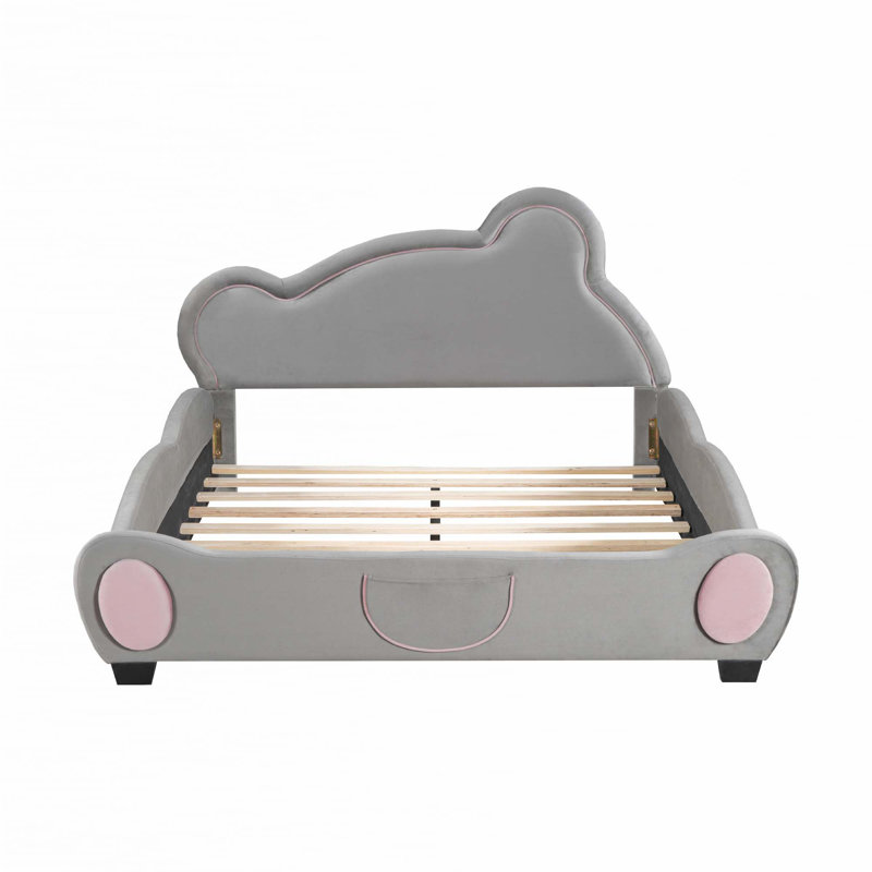 Lit plateforme en velours avec tête de lit en forme d'ours