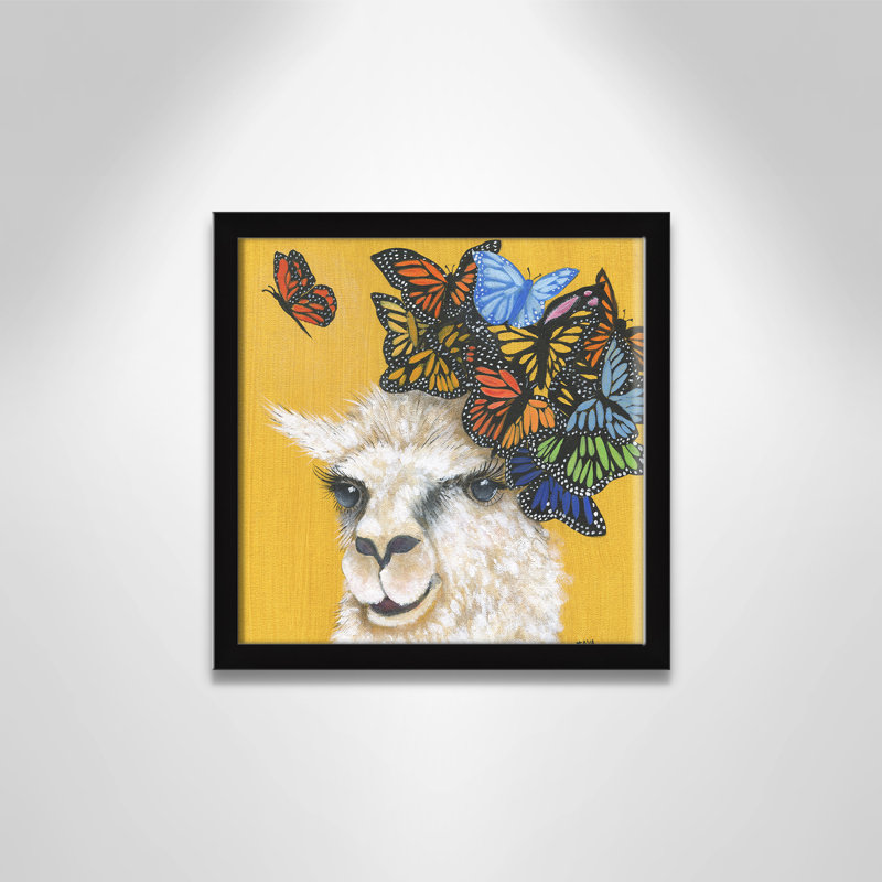 Llama Animals, 13" H x 13" W x 1.18" D, Black Framed