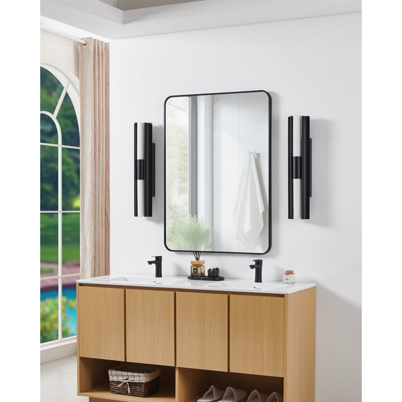 Luminaire pour meuble-lavabo à DEL 5ccT avec abat-jour en verre opale blanc texturé 2 lumières à DEL 5cc Weimar, Noir texturé