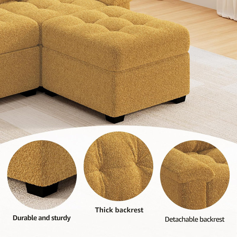 Canapé modulaire réversible en velours 5 pièces Teddy, Beige