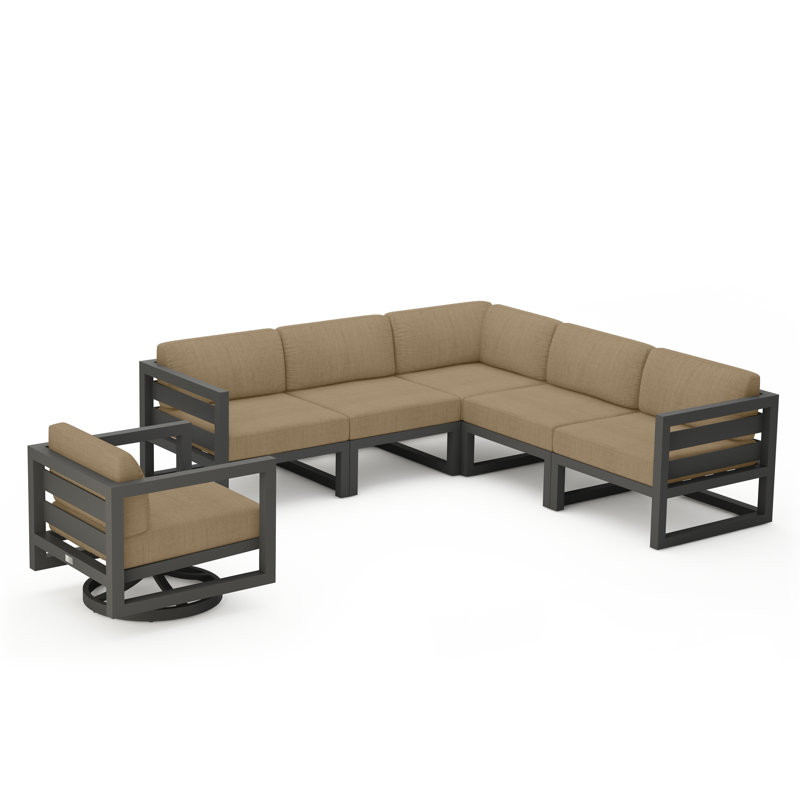 Avion 6 Piece Sectional Set With Swivel, Canvas Charcoal Sunbrella® Canvas, Slate