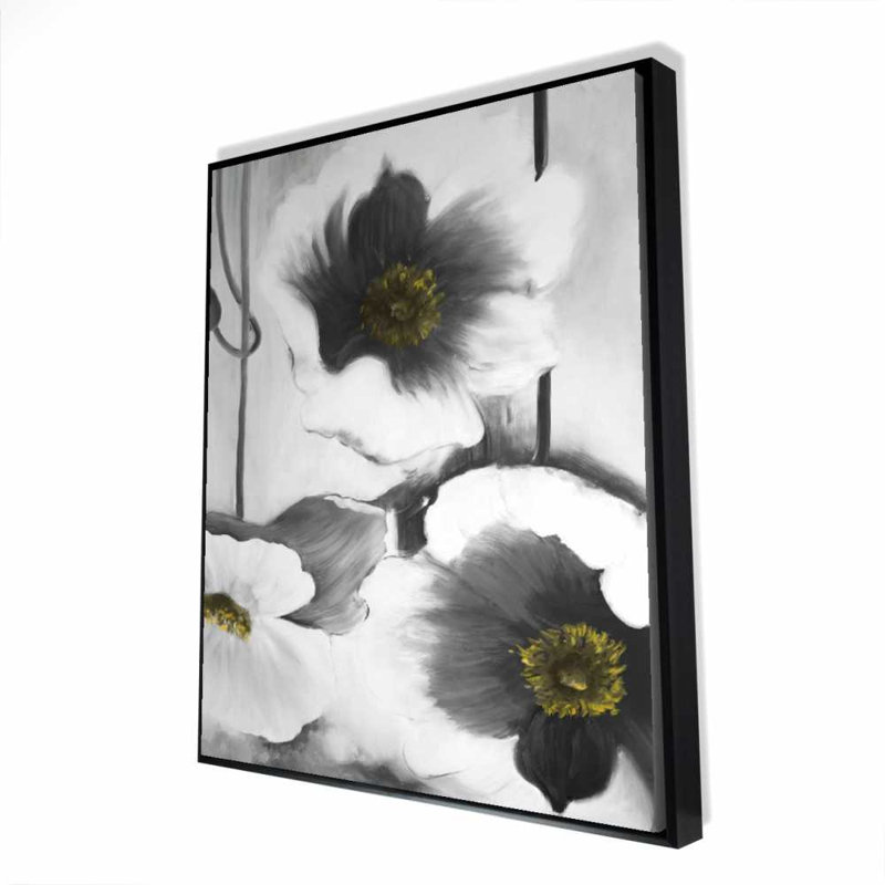 Fleurs noires et blanches - Décoration sur toile encadrée botanique, H 61,25 po x l 49,25 po