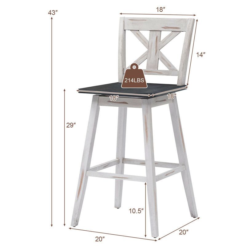Luvine Swivel Solid Wood Counter Stool, White/Black, Bar Stool (29” Seat Height)