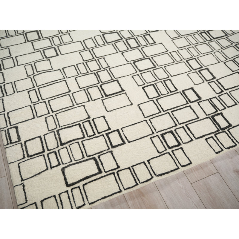 Soho Hand Tufted Wool Abstract Area Rug in Ivory/Black, Rectangle 9' x 12'
