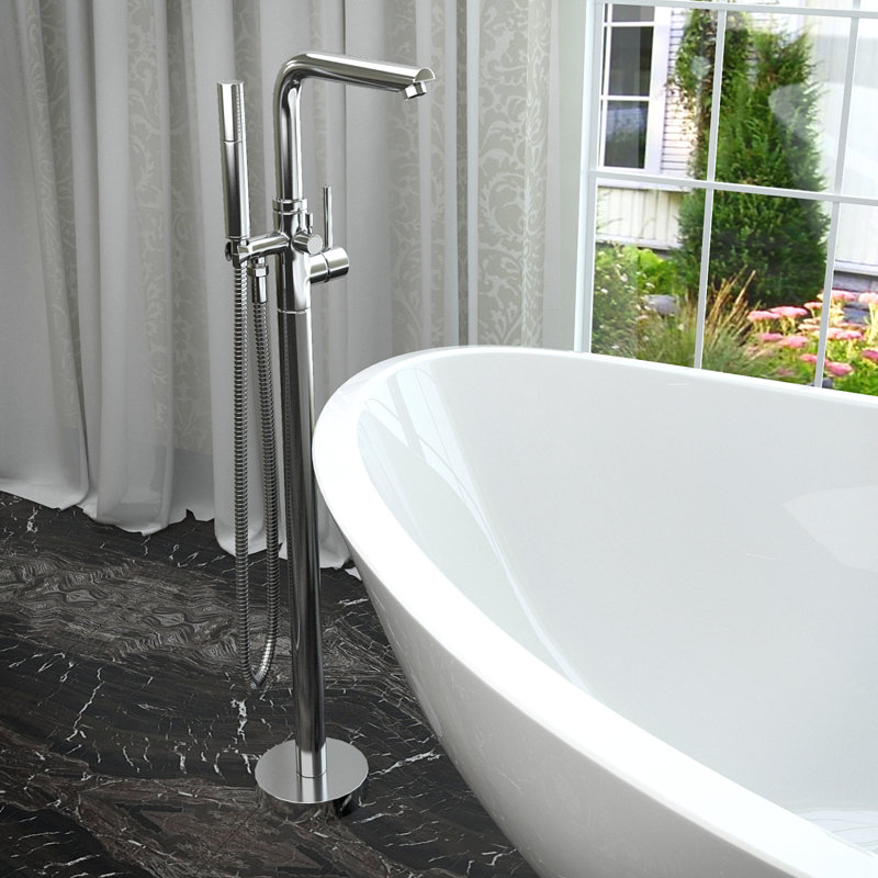 Sens 2 Handle Floor Freestanding Tub Filler with Diverter, Polished Chrome