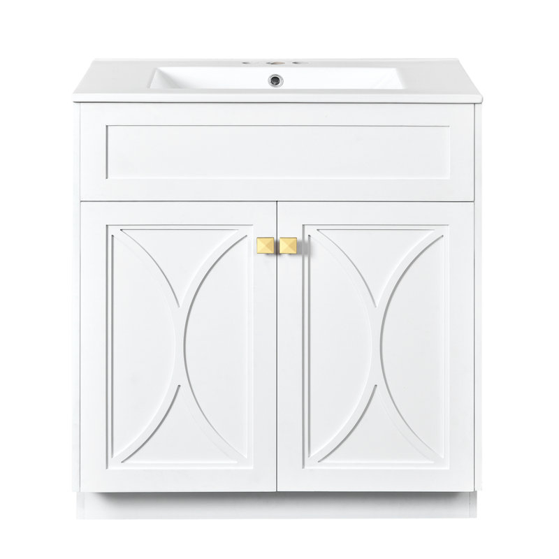 30'' Single Bathroom Vanity With Ceramic Top, White