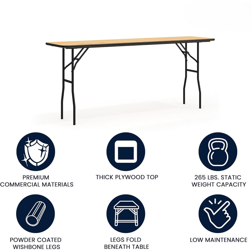 Rectangular Folding Training Table With Smooth Clear Coated Finished Top, Wood Training Table