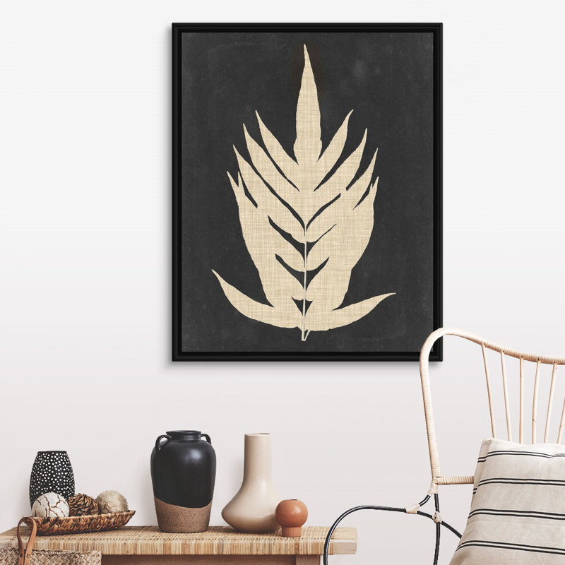 Linen Fern II, art mural sur toile, Toile avec cadre noir, H 40 po x l 32 po x P 1,75 po