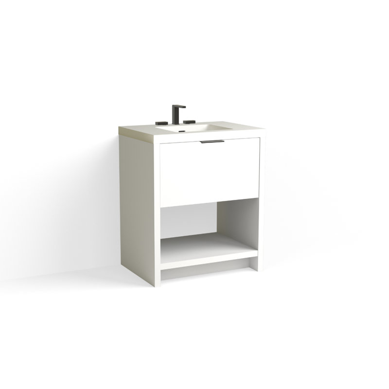 Vista 30" W Freestanding Single Bathroom Vanity, White Gloss, Single-Hole, White Nanomatte/Matte Black