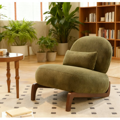 Chaise d'appoint en velours avec pieds en bois massif et coussin moelleux, fauteuil de lecture sans accoudoirs