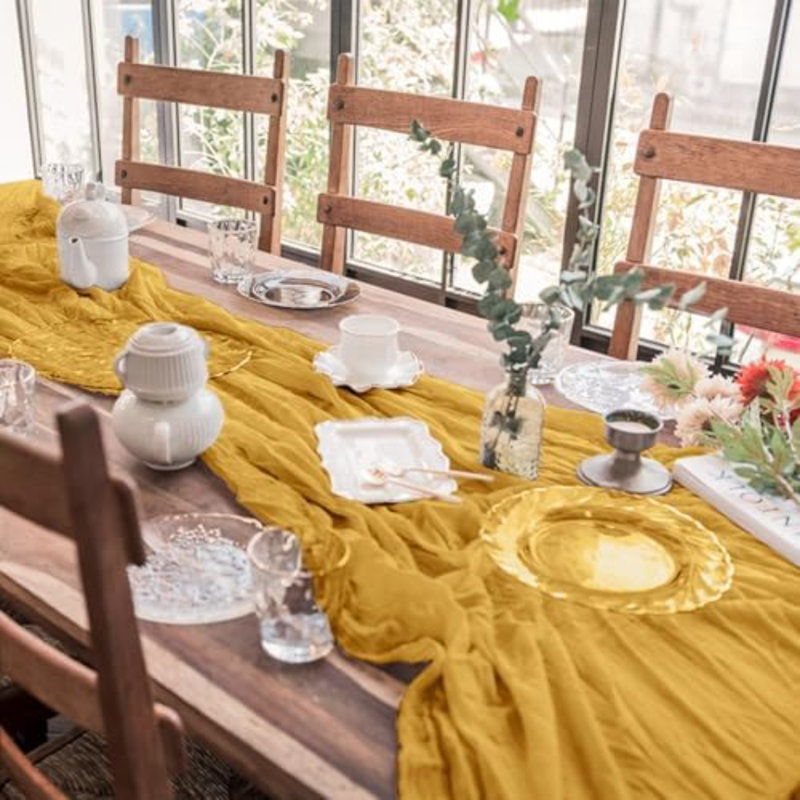 Lot de 12 chemins de table en gaze de coton, style bohème, pour mariage, anniversaire ou fête romantique (35 po x 118 po) (Gingembre)