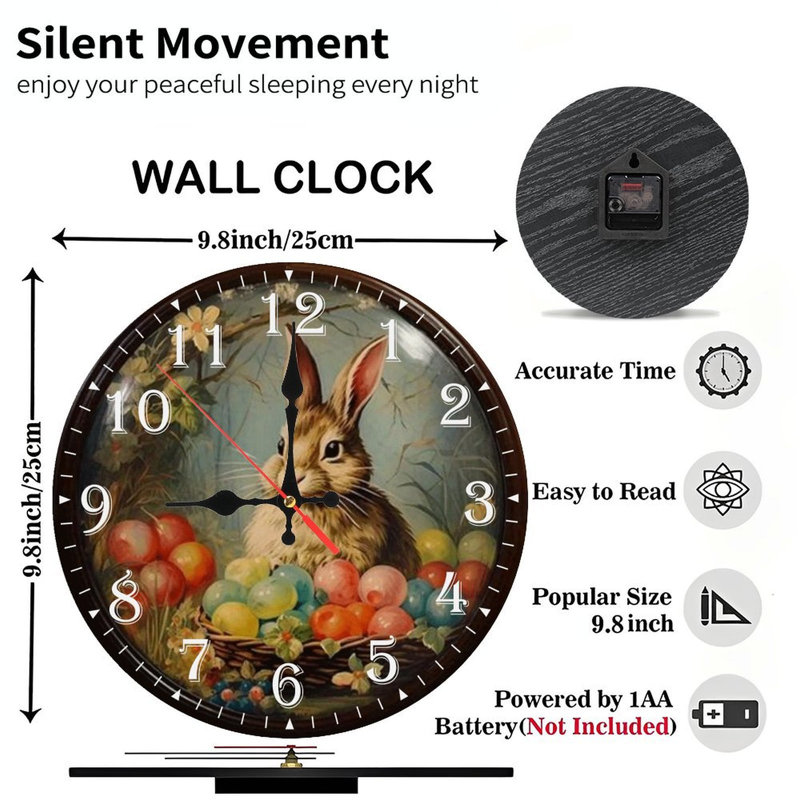 Horloge murale en bois 10 po, mouvement silencieux, à piles (piles AA non incluses), décor artistique, parfait pour les décorations