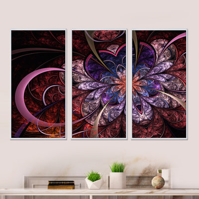 Cœur en forme de fleur fractale - ensemble d'art mural moderne sur toile 3