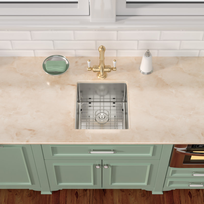 15" L x 17" W Undermount Single Bowl Stainless Steel Kitchen Sink with Basket Strainer, Stainless Steel, 15" L x 17" W 
