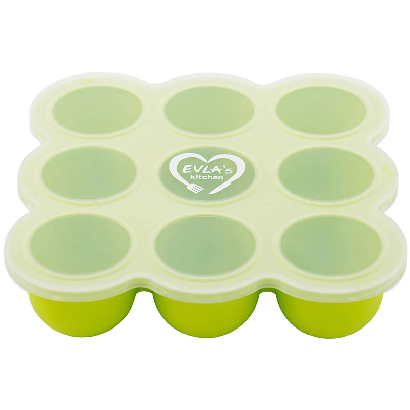 Contenants de rangement pour aliments pour bébés - plateau de congélation pour aliments pour bébé avec couvercle et 6 sachets réutilisables pour aliments pour bébés - ensemble d'alimentation pour bébé en silicone (vert)