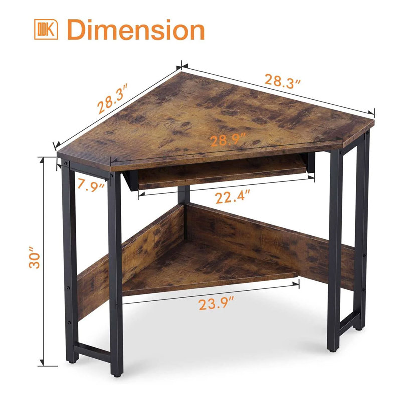 Bureau de coiffeuse d'angle moderne avec grand tiroir, brun rustique Modern