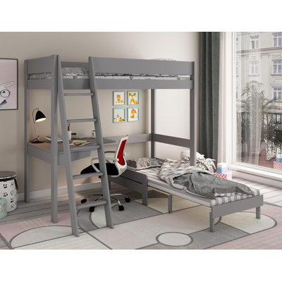 Naswith Single (3') High Sleeper Loft Bed Bed with Built-in-Desk