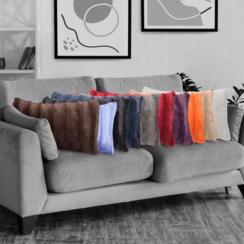 Housse et coussin rectangulaire imitation fourrure Swampscott, Chocolat