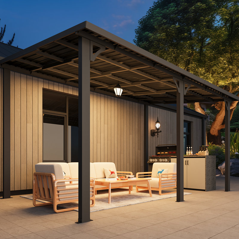 Hardtop Gazebo With Galvanized Steel Sloping Roof, 98.4" H x 168" W x 95" D