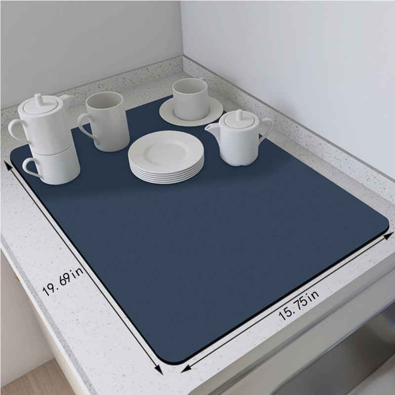 Tapis de séchage pour vaisselle avec comptoir en caoutchouc antidérapant, Bleu
